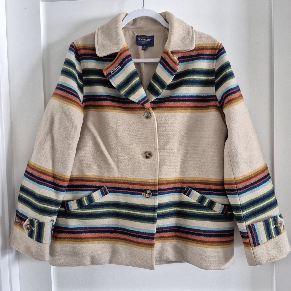 Pendleton La Grande Southwestern Coat Size Large Vintage Inspired Wool Stripe